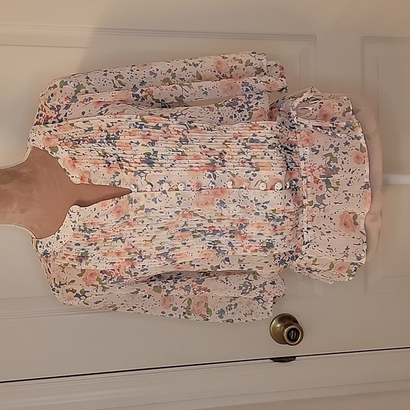 a.n.a Tops - A.N.A Sheer, Floral, Button Blouse, Size PS.  EUC!